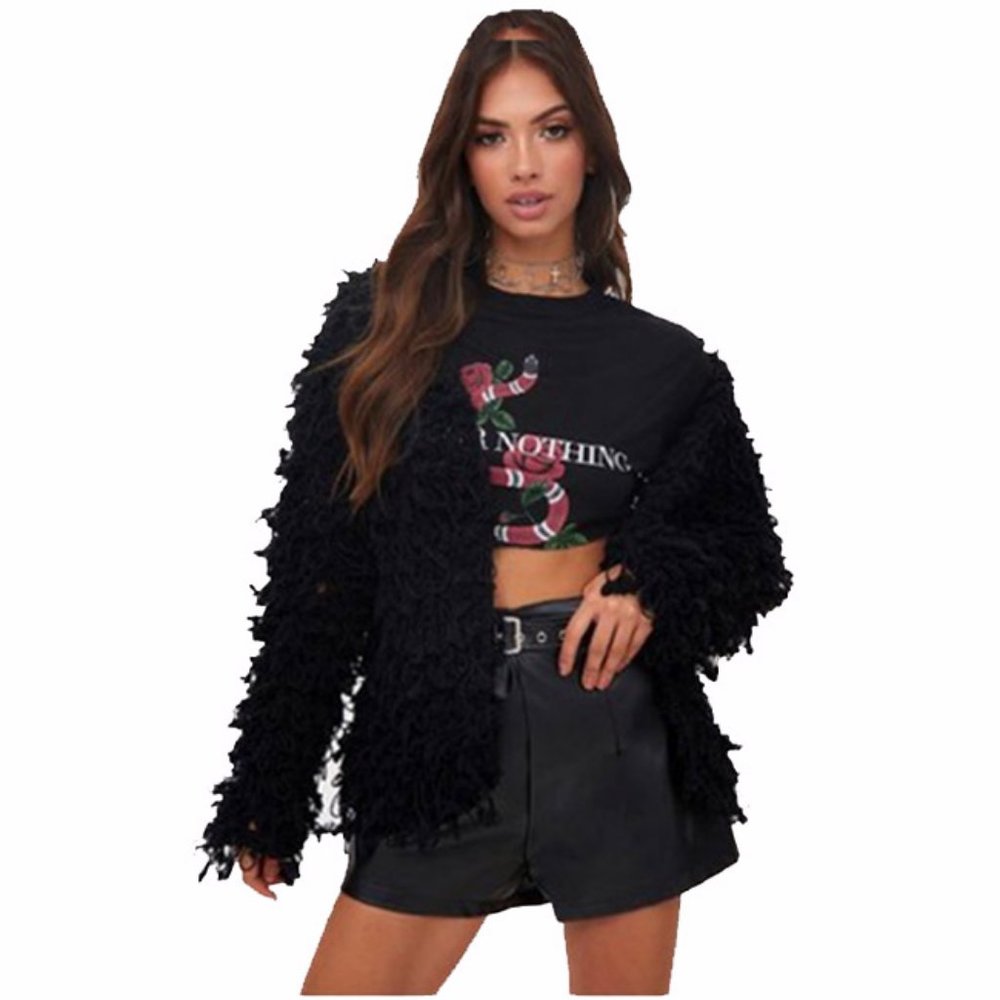 NWOT Knit Shaggy Loop Cardigan Sweater S